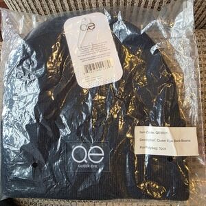 Queer Eye Beanie Hat Unisex OS Black Logo Patch Jonathan Antoni Bobby NWT
